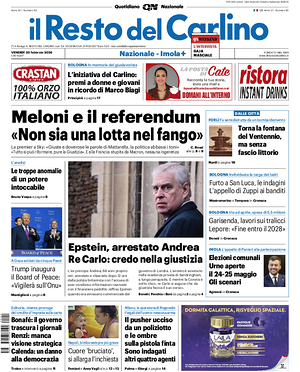 Prima pagina Il Resto del Carlino di oggi - Quotidiano regionale