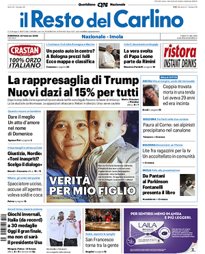 Prima pagina Il Resto del Carlino di oggi - Quotidiano regionale