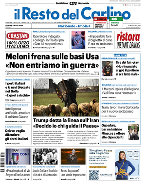 Prima pagina Il Resto del Carlino di oggi - Quotidiano regionale
