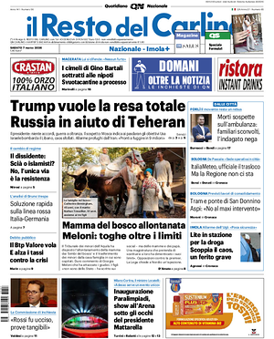 Prima pagina Il Resto del Carlino di oggi - Quotidiano regionale