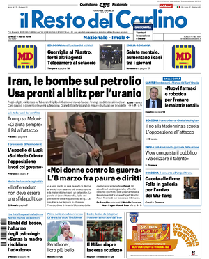 Prima pagina Il Resto del Carlino di oggi - Quotidiano regionale