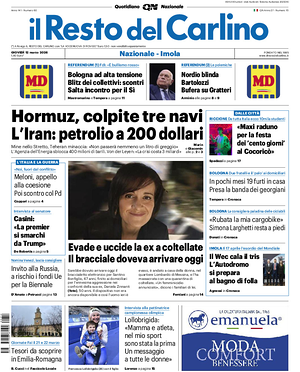 Prima pagina Il Resto del Carlino di oggi - Quotidiano regionale