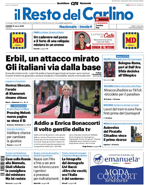 Prima pagina Il Resto del Carlino di oggi - Quotidiano regionale