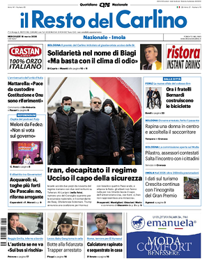 Prima pagina Il Resto del Carlino di oggi - Quotidiano regionale