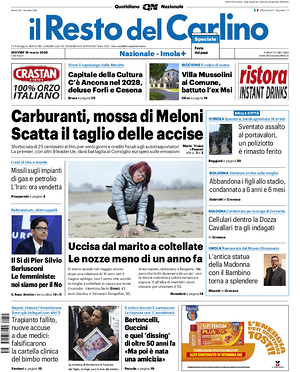 Prima pagina Il Resto del Carlino di oggi - Quotidiano regionale