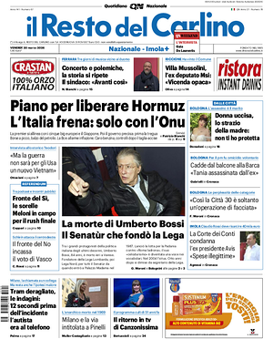 Prima pagina Il Resto del Carlino di oggi - Quotidiano regionale