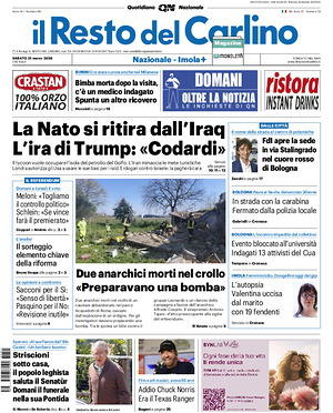 Prima pagina Il Resto del Carlino di oggi - Quotidiano regionale
