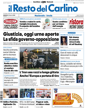 Prima pagina Il Resto del Carlino di oggi - Quotidiano regionale