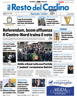 Prima pagina Il Resto del Carlino di oggi - Quotidiano regionale