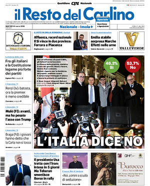 Prima pagina Il Resto del Carlino di oggi - Quotidiano regionale