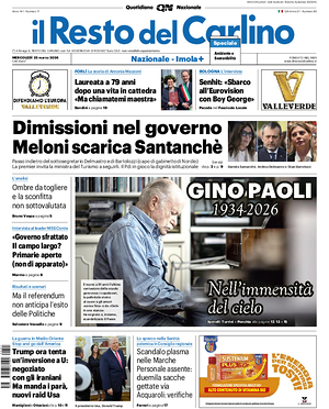 Prima pagina Il Resto del Carlino di oggi - Quotidiano regionale