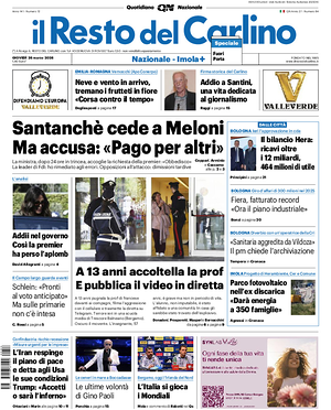 Prima pagina Il Resto del Carlino di oggi - Quotidiano regionale