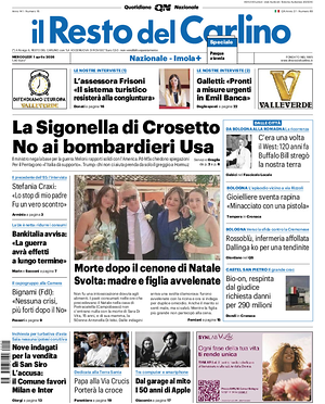 Prima pagina Il Resto del Carlino di oggi - Quotidiano regionale