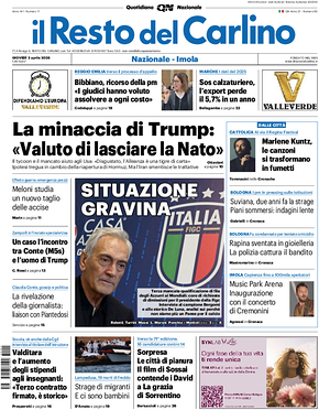 Prima pagina Il Resto del Carlino di oggi - Quotidiano regionale