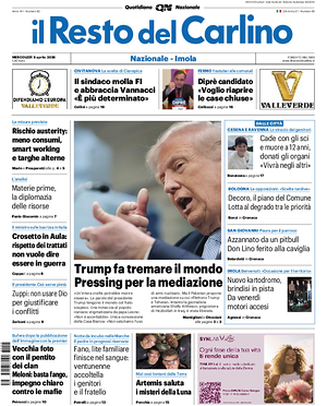 Prima pagina Il Resto del Carlino di oggi - Quotidiano regionale