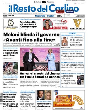 Prima pagina Il Resto del Carlino di oggi - Quotidiano regionale
