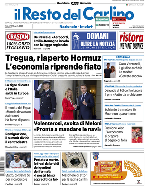 Prima pagina Il Resto del Carlino di oggi - Quotidiano regionale