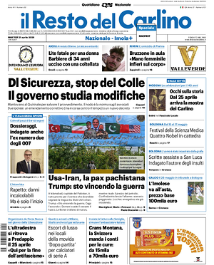 Prima pagina Il Resto del Carlino di oggi - Quotidiano regionale