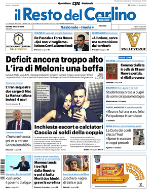 Prima pagina Il Resto del Carlino di oggi - Quotidiano regionale