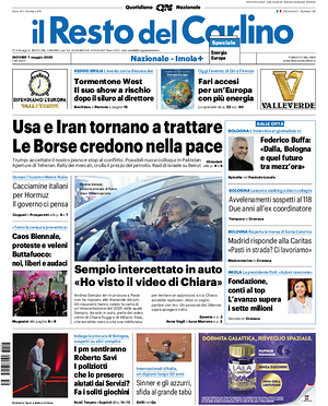 Prima pagina Il Resto del Carlino di oggi - Quotidiano regionale