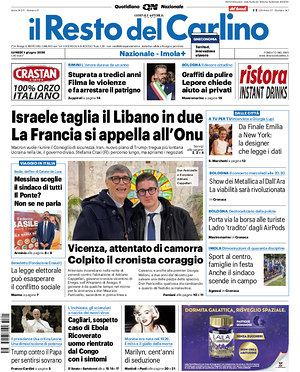 Prima pagina Il Resto del Carlino di oggi - Quotidiano regionale