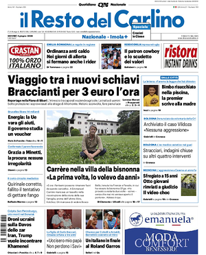 Prima pagina Il Resto del Carlino di oggi - Quotidiano regionale