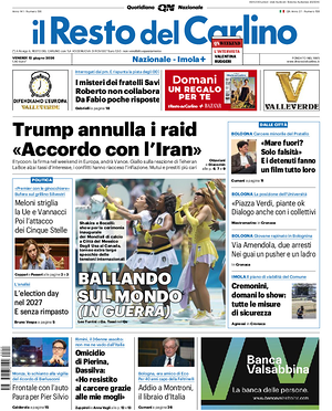 Prima pagina Il Resto del Carlino di oggi - Quotidiano regionale