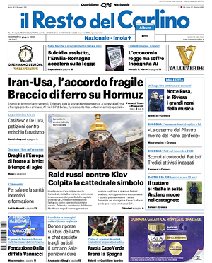 Prima pagina Il Resto del Carlino di oggi - Quotidiano regionale