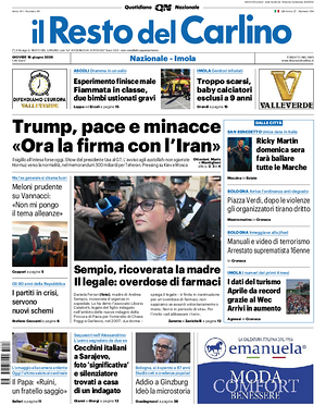 Prima pagina Il Resto del Carlino di oggi - Quotidiano regionale