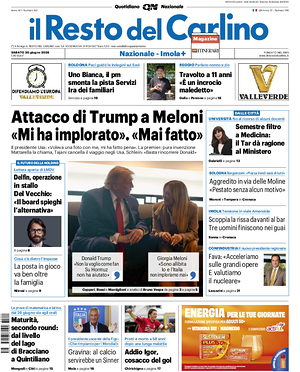 Prima pagina Il Resto del Carlino di oggi - Quotidiano regionale
