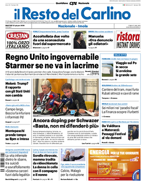 Prima pagina Il Resto del Carlino di oggi - Quotidiano regionale