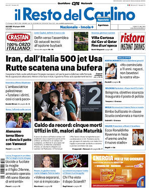 Prima pagina Il Resto del Carlino di oggi - Quotidiano regionale