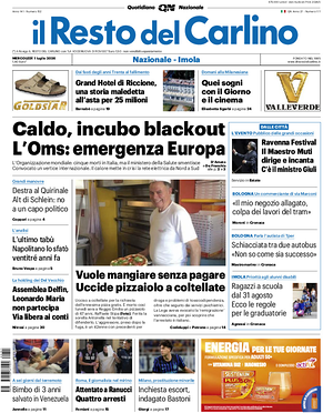 Prima pagina Il Resto del Carlino di oggi - Quotidiano regionale