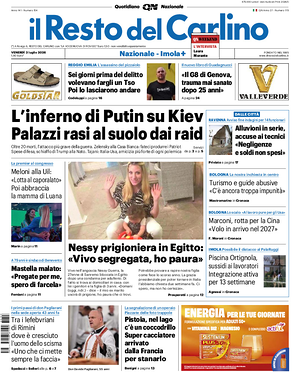 Prima pagina Il Resto del Carlino di oggi - Quotidiano regionale