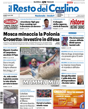 Prima pagina Il Resto del Carlino di oggi - Quotidiano regionale