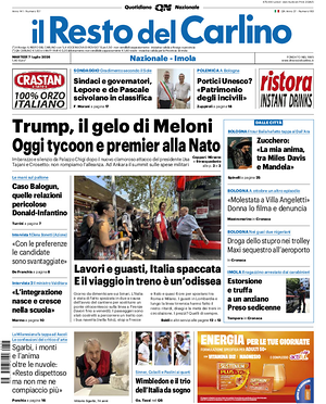 Prima pagina Il Resto del Carlino di oggi - Quotidiano regionale