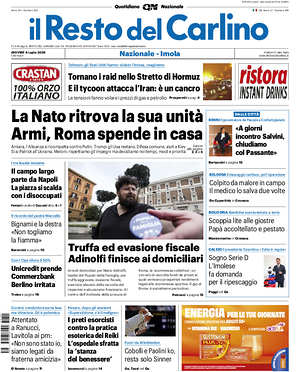Prima pagina Il Resto del Carlino di oggi - Quotidiano regionale