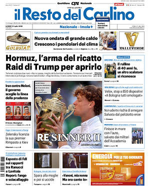 Prima pagina Il Resto del Carlino di oggi - Quotidiano regionale