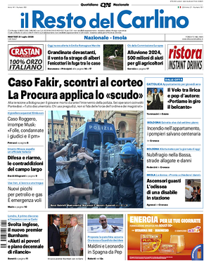 Prima pagina Il Resto del Carlino di oggi - Quotidiano regionale
