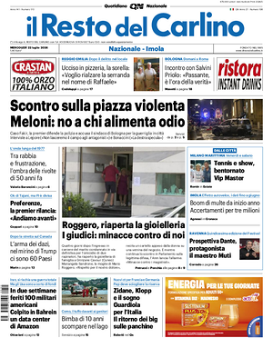 Prima pagina Il Resto del Carlino di oggi - Quotidiano regionale