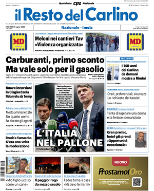 Prima pagina Il Resto del Carlino di oggi - Quotidiano regionale