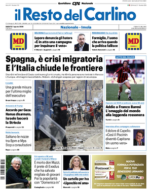 Prima pagina Il Resto del Carlino di oggi - Quotidiano regionale