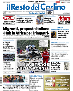 Prima pagina Il Resto del Carlino di oggi - Quotidiano regionale