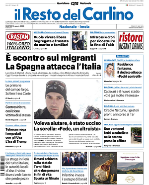 Prima pagina Il Resto del Carlino di oggi - Quotidiano regionale