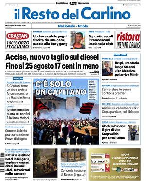 Prima pagina Il Resto del Carlino di oggi - Quotidiano regionale