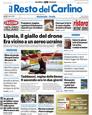 Prima pagina Il Resto del Carlino di oggi - Quotidiano regionale
