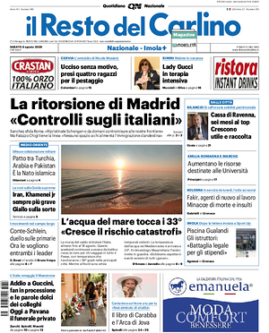 Prima pagina Il Resto del Carlino di oggi - Quotidiano regionale