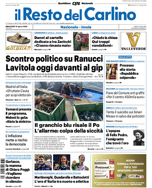 Prima pagina Il Resto del Carlino di oggi - Quotidiano regionale