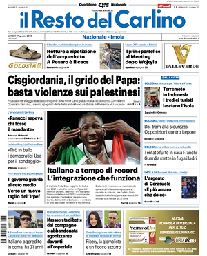Prima pagina Il Resto del Carlino di oggi - Quotidiano regionale