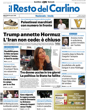 Prima pagina Il Resto del Carlino di oggi - Quotidiano regionale